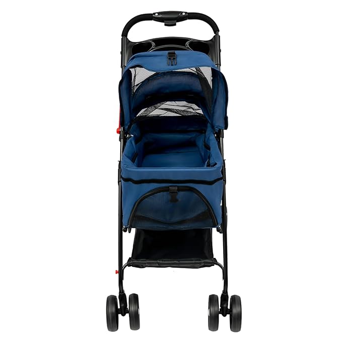 Pet Stroller, 4 Wheels Dog Cat Carrying Cart, Foldable Puppy Carrier with Storage Bag and Detachable Grid Structure for Small/Medium Dogs Cats Up to 44Lbs (Blue)