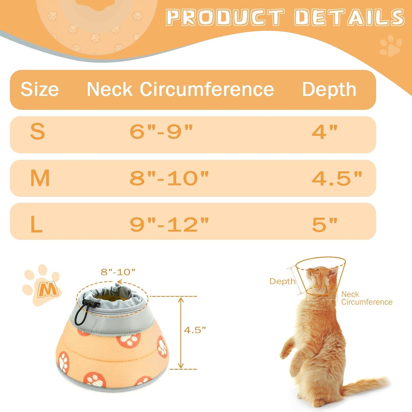 Cat Cone Collar Soft to Stop Licking After Surgery Cat Recovery Collar for Small Large Cats Adjustable Elizabethan Collar