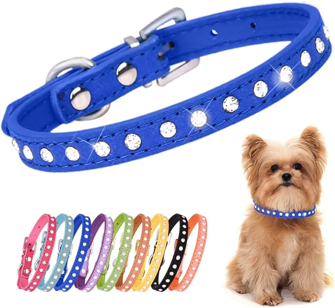 Blue Rhinestone Dog Collars for Medium Dogs, Pretty Bling Dog Collar Crystal Jewel Glitter Diamond Female Puppy Collar for Small Medium Pet Girl Dogs, M
