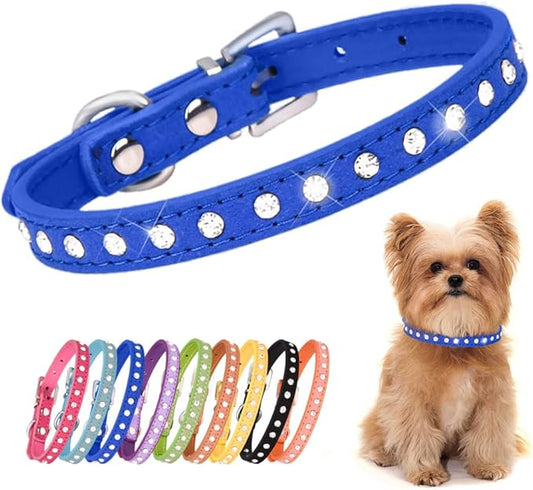 Blue Rhinestone XS Dog Collar, Pretty Bling Diamond Cat Collar Crystal Jewel Glitter Puppy Collar for XXS Xs Small Medium Female Pet Girl Dogs Kitten, XSmall