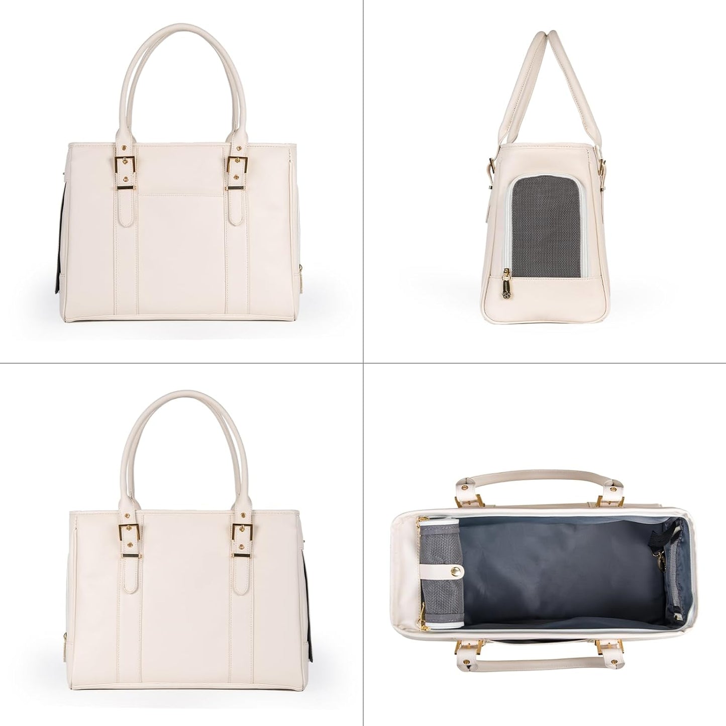 Fashion Pet Carrier Dog Purse Cat Bag Soft-Sided Carriers Travel Airline Approved, Stylish Leather Tote Handbag for Small Animal Puppy Kitten (White)