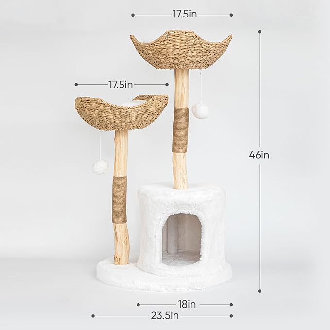 Vannokor Modern Cat Tree, Cat Tree Tower with Sisal Scratching Post, Boho Cat Condo for Indoor Cats, 46''H, White