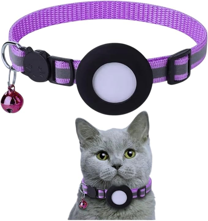 Adorable AirTag Cat Collar with Elastic, Durable Apple AirTag Holder – Lightweight, Comfortable & Adjustable Design with Breakaway Safety and Bell – Cute Choice for Girl & Boy Cats