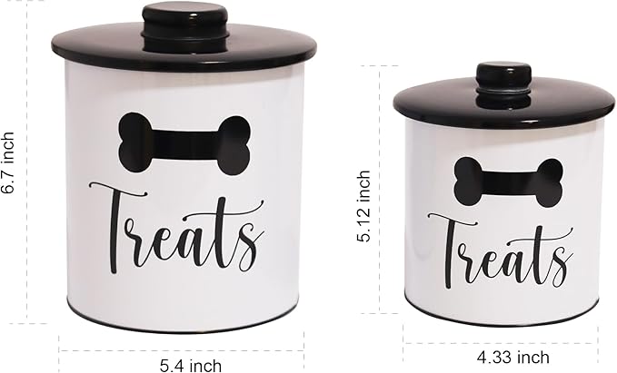 2pc Set Dog Treat Container with Lid, Round Tin Dog Treat Storage Jar for Countertop (Treats)
