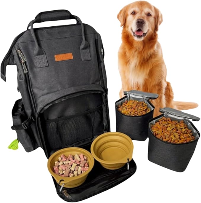 Tito's Closet Dog Travel Bag Includes Dog Travel Accessories 2-Pack Dog Travel Bowl, 2 Dog Food Containers, Dog Treat Bag (Black), DB2024