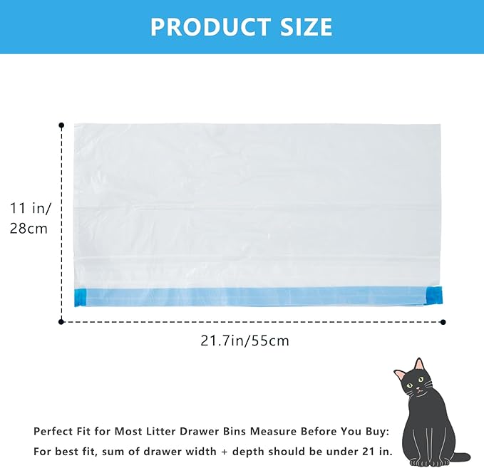Replacement Waste Bags for Self Cleaning Litter Box, Heavy-Duty Dual Drawstring Trash Bags, 21.7"x11", Leak & Tear-Resistant, Trash Bags for Cat Litter Box Drawers, 6 Rolls (120 Bags)