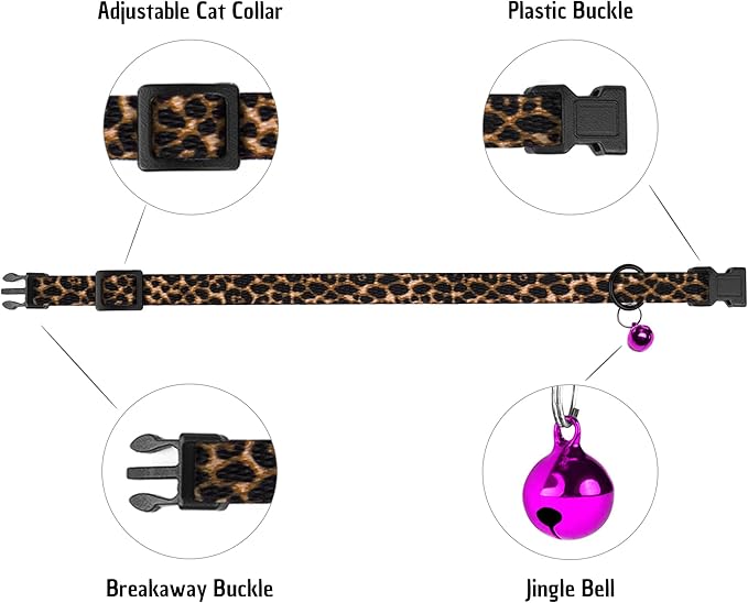 4PCS Breakaway Cat Collars with Bell - Cute Soft Adjustable Safety Kitten Collars 4-Pack - Nylon Pet Collars Nature Tribal Striped Floral Space Aztec Flowers Print (Animal Print)