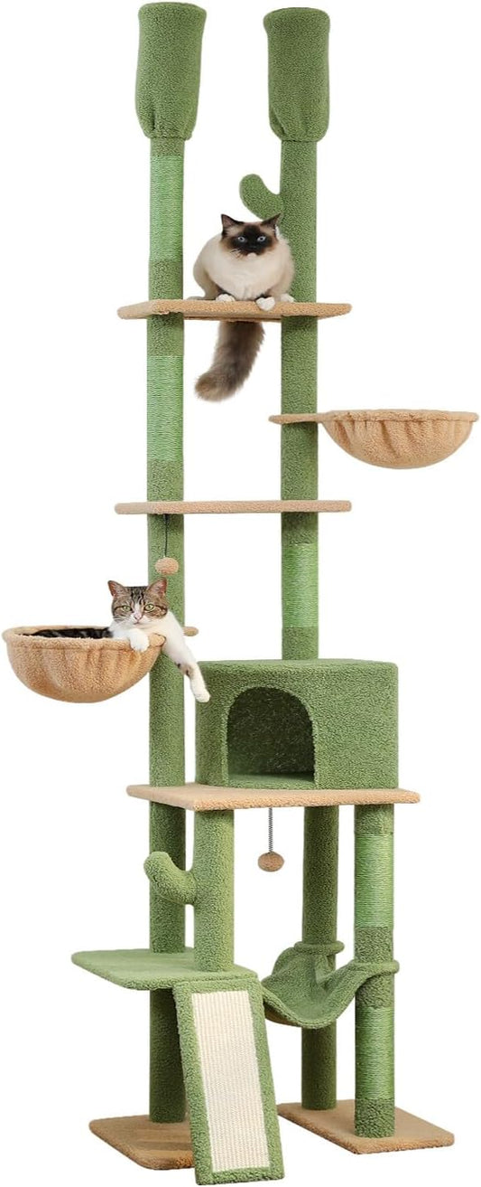 PAWZ Road Cactus Cat Tree Floor to Ceiling Cat Tower with Adjustable Height(85-112 Inches), 7 Tiers Climbing Activity Center with Cozy Hammocks, 5 Platforms and Scratching Posts for Indoor Cats