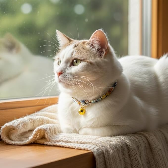 Handmade Cotton Cat Collar with Bell – Adjustable Slip-On Design, No Buckle, Lightweight Rope Collar for Kittens, Indoor Cats, and Small Pets (Vibe)