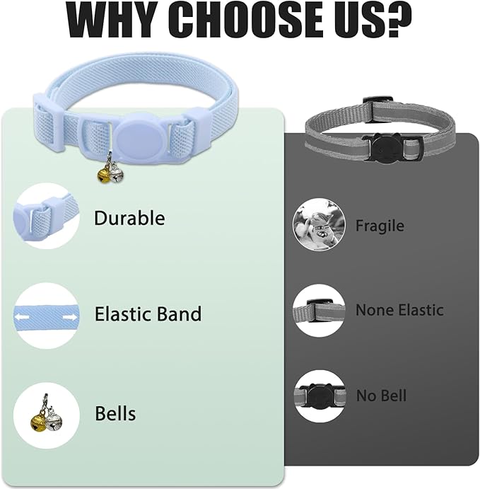 Breakaway Cat Collar with Bell, Safety Buckle Kitten Collar, Elastic Strech Quick Release, Adjustable Lightweight Collars for Girl Boy Cats, Pet Supplies, Accessories, Gifts Blue