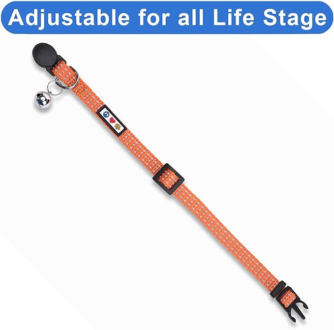 Pawtitas Reflective Orange Cat Collar with Safety Buckle and Removable Bell for Kitten and Cats