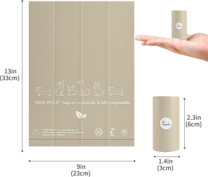 100% Certified Home Compostable and Biodegradable Dog Poop Bags - ASTM D6400 & EN 13432 Compliant Dog Waste Bags – 60 Bags – 4 x Rolls of Plant Based Compostable Poop Bag