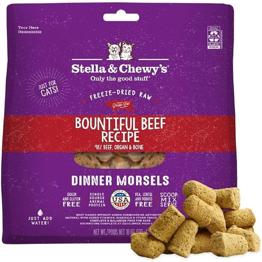 Stella & Chewy's Freeze-Dried Raw Cat Dinner Morsels - Premium Beef Recipe with 98% Grass-Fed Meat & Organs - Natural Grain-Free Cat & Kitten Food - Made in USA - 18 oz