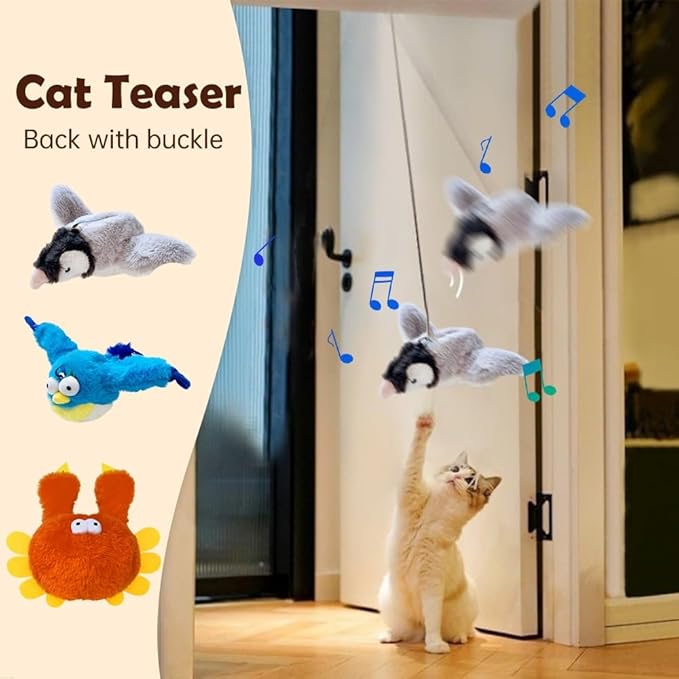 Cat Toy, 2026 Upgrade Interactive Chirping Bird with Flapping Wings, Rechargeable Toy for Indoor Cats (Orange)