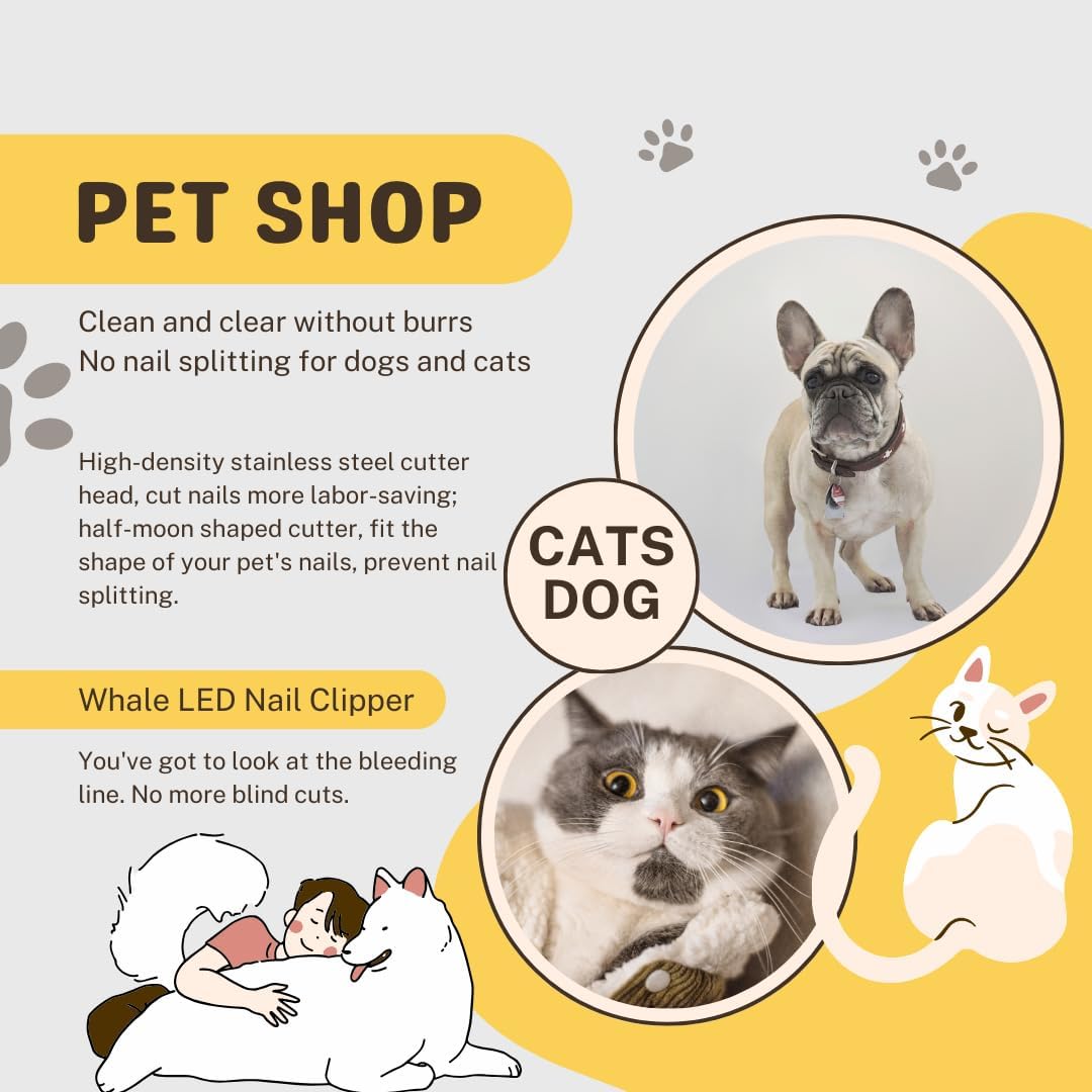 Cat Nail Clippers, Whale Shape Precision Trimming Tool, Ergonomic Non-Slip Handle, Safety Guard, Compact &amp; Easy to Clean (Blue)