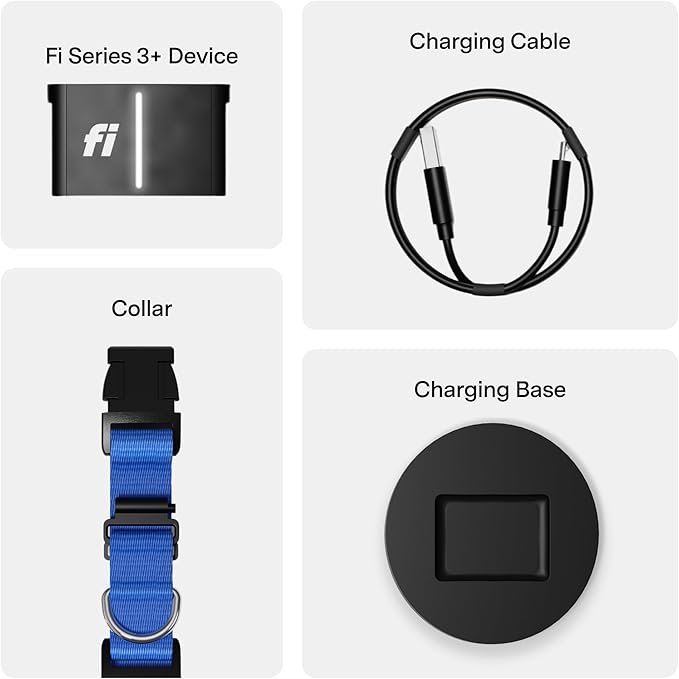 New Fi Series 3+ Smart Dog Tracker Collar [6 Month Membership Included] GPS Tracker for Dogs with Health & Behavior Monitoring, Escape Alerts, Waterproof, LED, Apple Watch Compatible (Blue, Large)