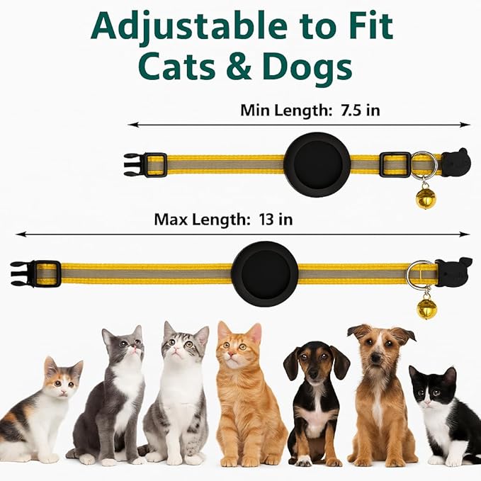 Adorable AirTag Cat Collar with Elastic, Durable Apple AirTag Holder – Lightweight, Comfortable & Adjustable Design with Breakaway Safety and Bell – Cute Choice for Girl & Boy Cats