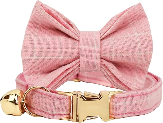 Plaid Polyester Personalized Cat Collar with Name & Owner Phone, Customizable Laser-Engraved, Charming Bell, Metal Buckle for Kittens and Cats - Matching Leash Available (Style-A)