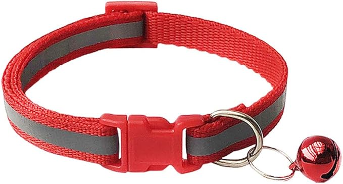 CHBORCHICEN 2-Pack Footprint & Reflective Cat Collar with Bell Basic Dog Cat Collar Buckle Adjustable Polyester Cat Dog Collar or Seatbelts (Small, Red)