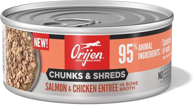 ORIJEN Chunks & Shreds Wet Cat Food Salmon & Chicken Entrée 5.5oz Cans (6 Count)