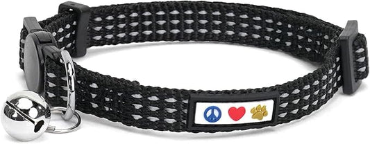 Pawtitas Reflective Black Cat Collar with Safety Buckle and Removable Bell for Kitten and Cats