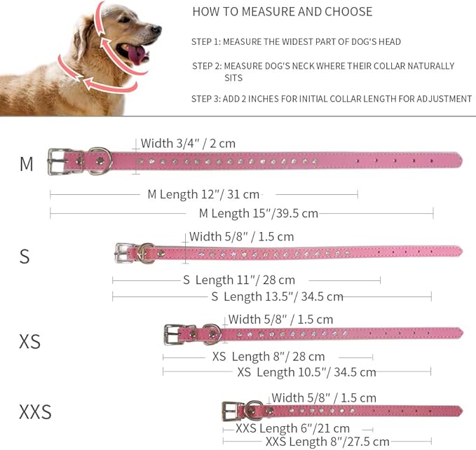 Blue Rhinestone Dog Collars for Medium Dogs, Pretty Bling Dog Collar Crystal Jewel Glitter Diamond Female Puppy Collar for Small Medium Pet Girl Dogs, M
