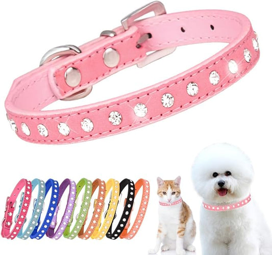 Rhinestone XXS Dog Collar, Pretty Pink Bling Diamond Cat Collars Crystal Sparkly Glitter Jewel Girls Puppy Collar for XXS Xs Small Medium Pet Female Dogs Kitten, XXSmall