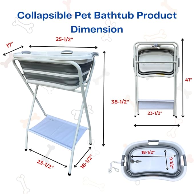 Collapsible Elevated Pet Bathtub, Foldable Washing Station for Small to Medium Dogs and Cats, Portable Pet Shower and Grooming Stand for Indoor and Outdoor Use