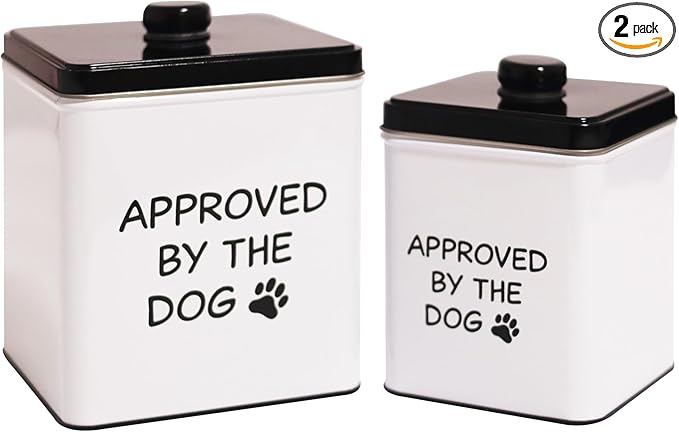 2pc Set Square Storage Dog Tin Container for Treats, Food, Storage, Supplies, Toys (Approved by the Dog)