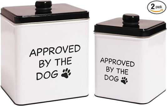 2pc Set Square Storage Dog Tin Container for Treats, Food, Storage, Supplies, Toys (Approved by the Dog)