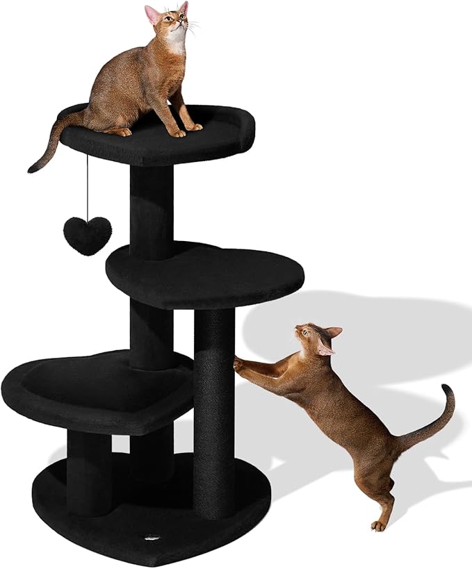 VETRESKA Cat Tree for Indoor Cats, Multi Level Cat Tower with Cat Scratching Post, Cute Cat Climbing Tree with Dangling Toy for Cats（Black）