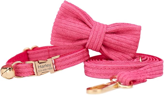 Personalized Cat Collar with Engraved Buckle – Custom Adjustable Kitten Collar with Bell, Choose Buckle Color or Breakaway Safety Design (Corduroy)