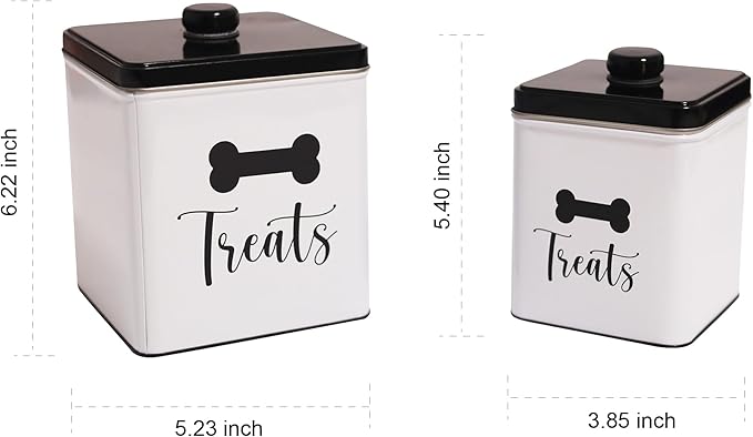 2pc Set Square Storage Dog Tin Container for Treats, Food, Storage, Supplies, Toys (Treats)