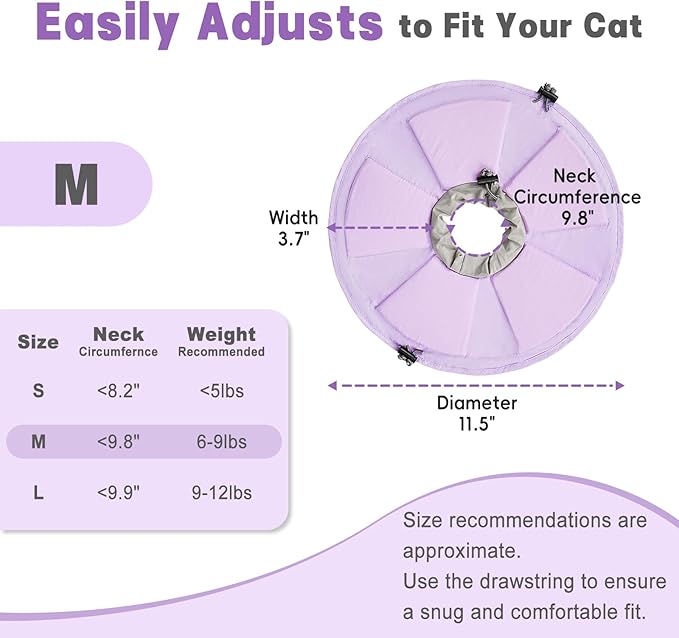 Cat Cone Collar Soft, Adjustable Elizabethan Collar for Cats to Stop Licking, Comfortable Lightweight Kitten Cone for Wound Healing and Surgery Recovery,Purple M
