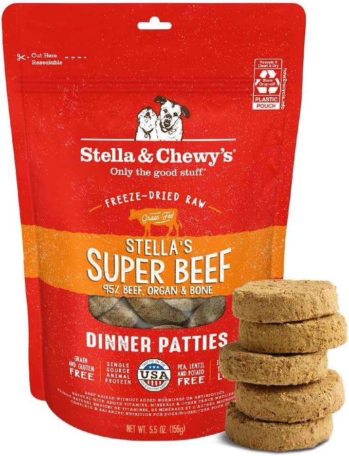 Stella & Chewy's Freeze-Dried Raw Dinner Patties - Beef Recipe - High Protein Grain-Free Puppy & Dog Food - Perfect For Picky Eaters - 5.5 oz
