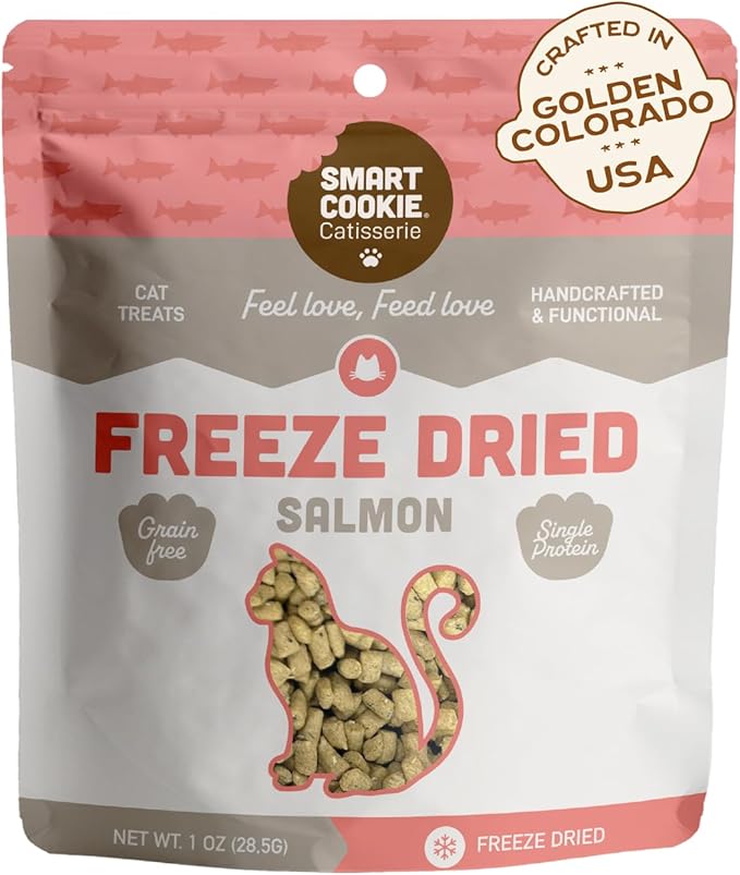Smart Cookie Salmon Freeze Dried Cat Treats – Minimal Ingredient, High-Protein Snacks for Picky Cats – Wild Caught Salmon, No Fillers, Made in The USA – 1oz