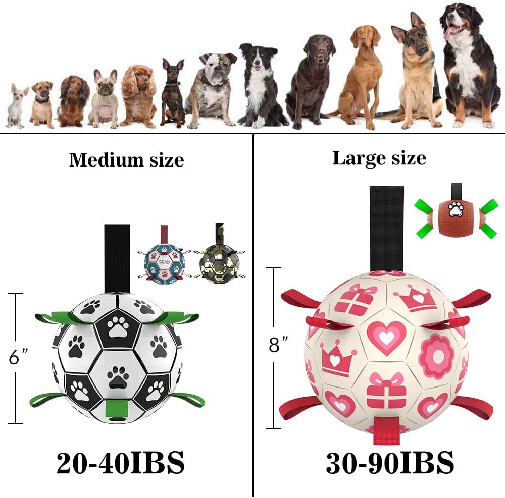 QDAN Pink Dog Toys Soccer Ball with Straps, Interactive Tug of War Toy, Puppy Birthday Gifts, Water Toy, Durable Dog Balls for Medium Large, Valentines Gift (8 Inch)
