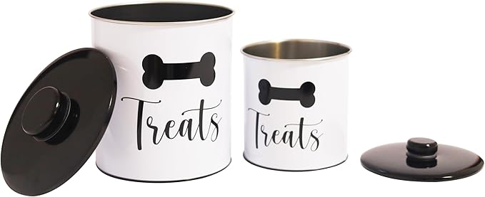 2pc Set Dog Treat Container with Lid, Round Tin Dog Treat Storage Jar for Countertop (Treats)
