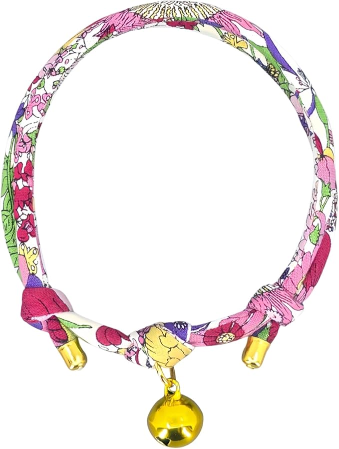 Handmade Cotton Cat Collar with Bell – Adjustable Slip-On Design, No Buckle, Lightweight Rope Collar for Kittens, Indoor Cats, and Small Pets (Rosy)