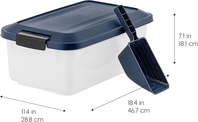 IRIS USA WeatherPro Airtight Pet Food Storage Container, Up to 14 lbs, Dog Cat Bird and Other Pet Food Storage Bin Keep Pests Out Translucent Body BPA Free Stackable, 2 Pack, Navy