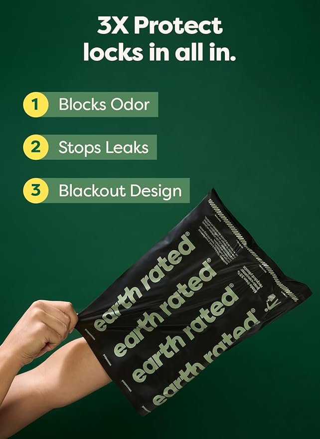 Earth Rated Odor-Blocking Poop Bags for Dogs with 3X Protect, Guaranteed to Block Smells & Leak-Proof Performance, Conceals Smell & Mess, Unscented, 120 Count