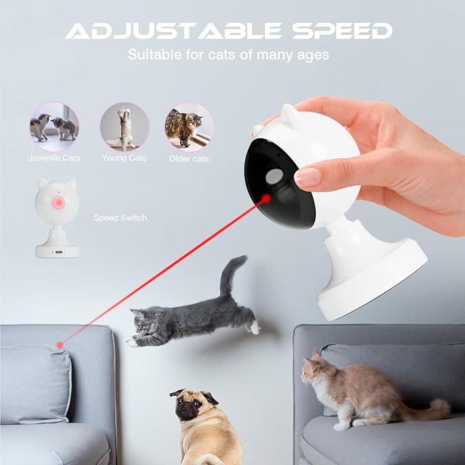 AAA AMUSANG Interactive Cat Toys for Indoor Cats, Cat Laser Toy Automatic for Bored Cats, Dual Mode, Auto On/Off, Adjustable Ranges, Type-C Rechargeable