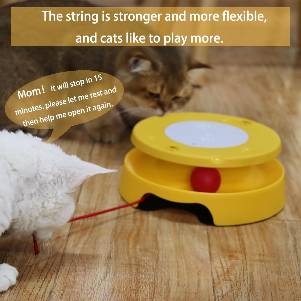 LASOCUHOO 2-in-1 Automatic Cat Toy with Track & Jumping String – Interactive Electric Toy with Rolling Balls & Bell, Battery-Powered (3 AA), Auto Shut-Off for Multi-Cat Play