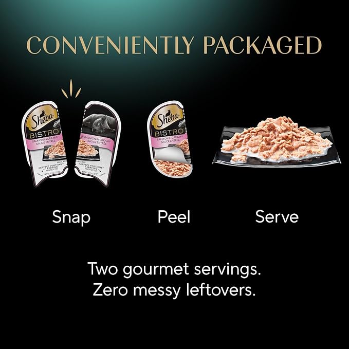 Sheba Perfect Portions Bistro Adult Wet Cat Food, Salmon in Creamy Sauce Entree, 2.6 oz. Twin-Pack Trays (24 Count, 48 Servings)