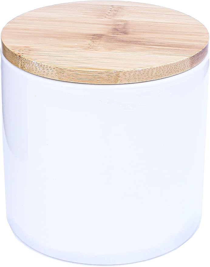 ARTHAUSEN White Ceramic 600mL 2 cup Food Storage Jar Canister with Airtight Bamboo Lid with Silicone Seal, Modern Farmhouse Design Food Container for Counter - Great for Tea Coffee Sugar Caddy
