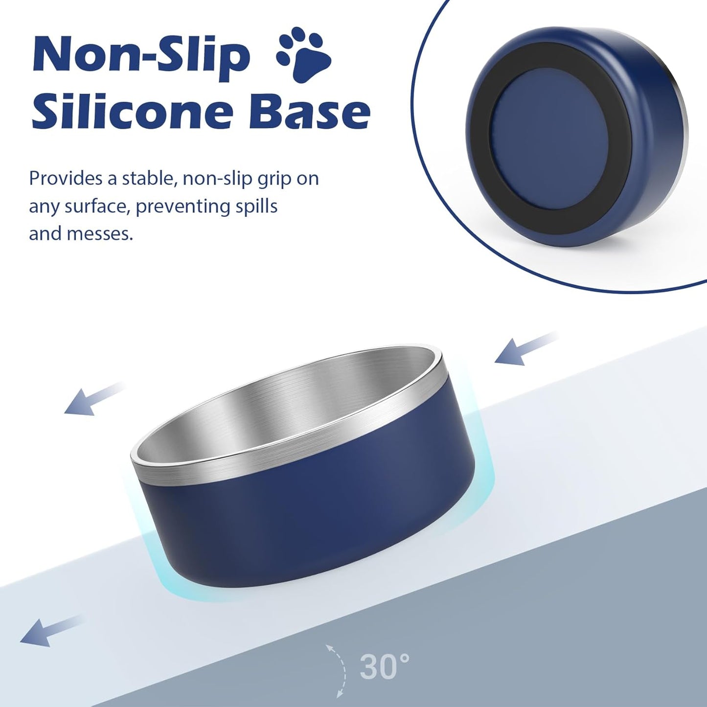 LIANLAI Dog Bowls, Rust-Resistant Stainless Steel Dog Bowls, Spill Proof Double Puppy Dishes for Food, Dishwasher Safe (Blue，40 oz)