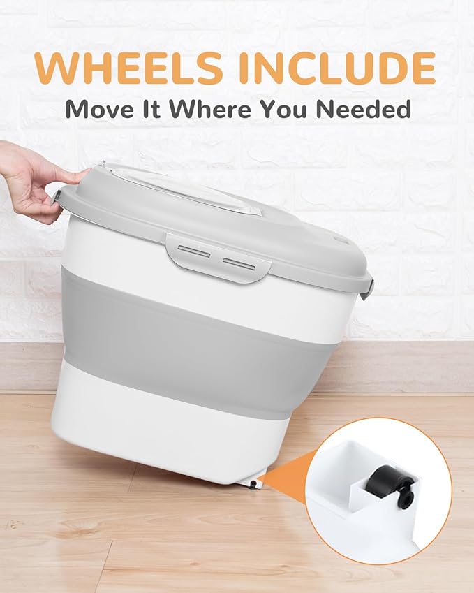 30-35 Lbs Dog Food Storage Container Collapsible Dog Food Container with Airtight Lids, Wheels, Scoop and 2pcs Food Storage Containers, Large Pet food storage for Dog, Cat