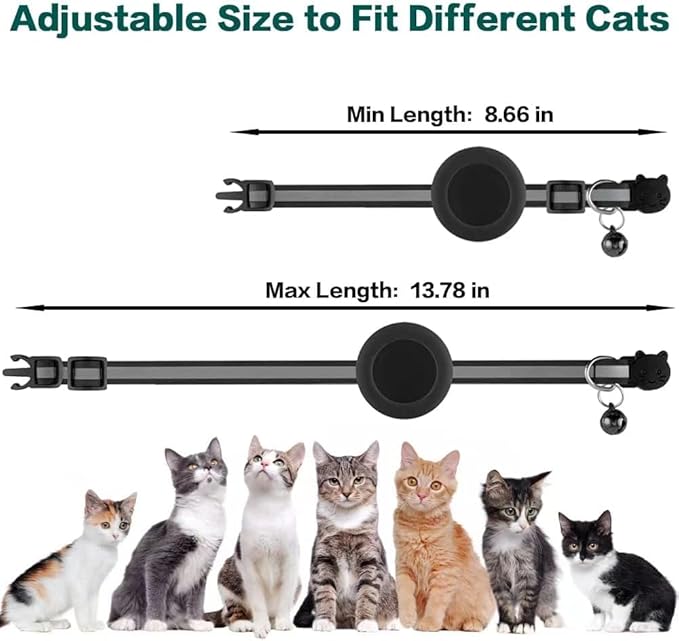 Adorable AirTag Cat Collar with Elastic, Durable Apple AirTag Holder – Lightweight, Comfortable & Adjustable Design with Breakaway Safety and Bell – Cute Choice for Girl & Boy Cats