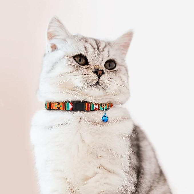 Cat Collars 2 Pack - Soft Cute Breakaway Collar with Bell, Adjustable Safety Kitten Collars for Girl & Boy Cats – Comfortable Stylish Patterned Print Lightweight (Tribal + Southwest)