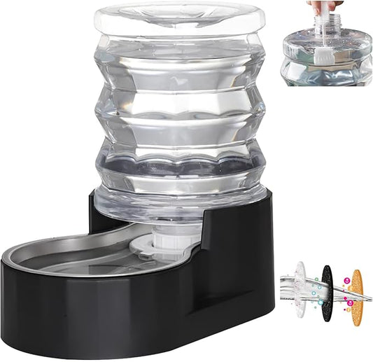 RIZZARI Dog Water Bowl Dispenser: 5L Gravity Black Automatic Stainless Steel Drinking Feeder with Filter for Dogs and Cats
